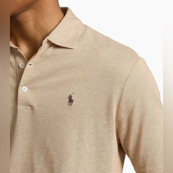 NEW Polo Ralph Lauren Tan Cotton Short Sleeve Mens Polo Shirt Size Large - Picture 2 of 9